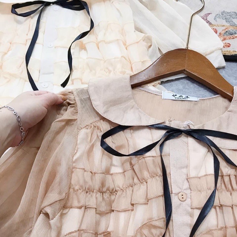 [Mã WASKT410K giảm 10K đơn 50K] Áo sơ mi bèo cổ sen nơ đen cộc tay | BigBuy360 - bigbuy360.vn