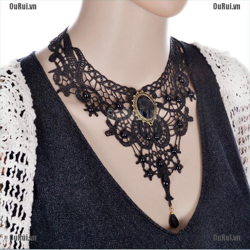 Vòng cổ choker đính hạt tua rua phong cách gothic đẹp mắt