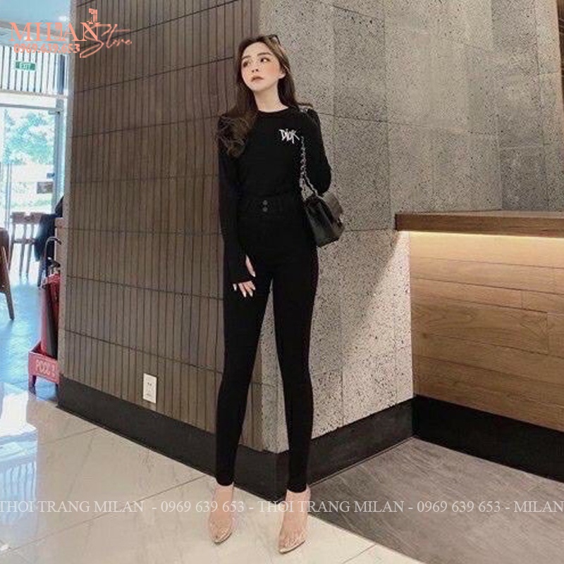 Quần legging nữ cạp cao gen bụng 2 khuy có túi nâng mông khóa kéo vải Umi đen dày co giãn ôm body mặc công sở đi học ngủ