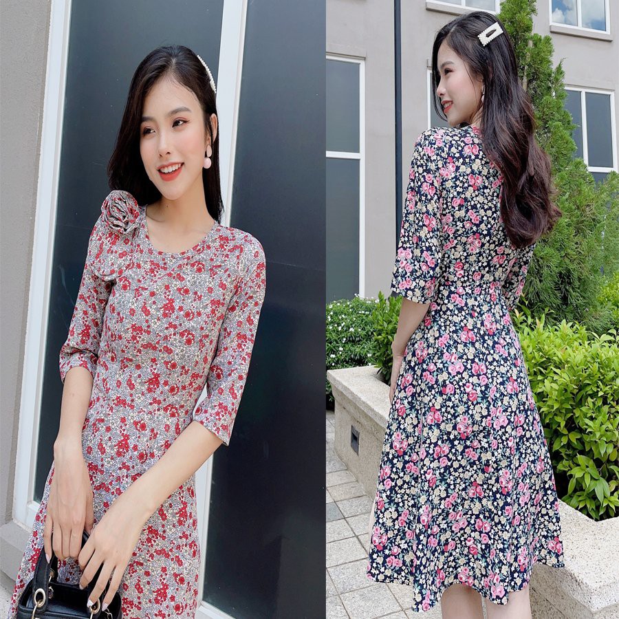 Đầm Xòe Tay Lỡ Gắn Hoa Thủ Công-MS0600D