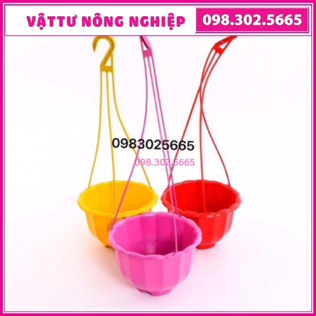 Combo 10 chậu nhựa đủ màu có dây treo đường kính 22cmx16cm trồng cây và hoa