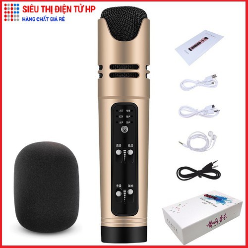 Micro C16 Hát Karaoke Livestream 3in1 [Loại 1, đủ phụ kiện, tiếng vang to, rõ đủ 6 chế độ âm thanh]