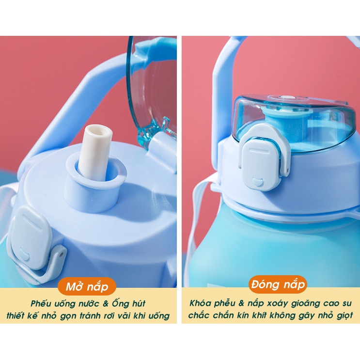 Bình Nước 1.3 Lít Có Ống Hút BN/06, Bình Đựng Nước Nóng Lạnh Cho Bé Đi Học Tập Thể Thao Gym Du Lịch Tặng Sticker Cute