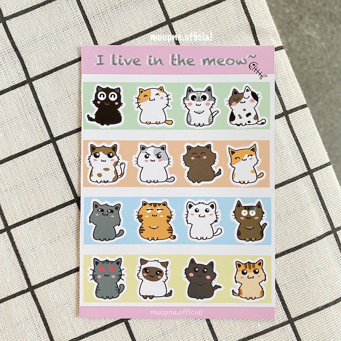 Set sticker 16 con mèo cute chống thấm nước I Live In The Meow