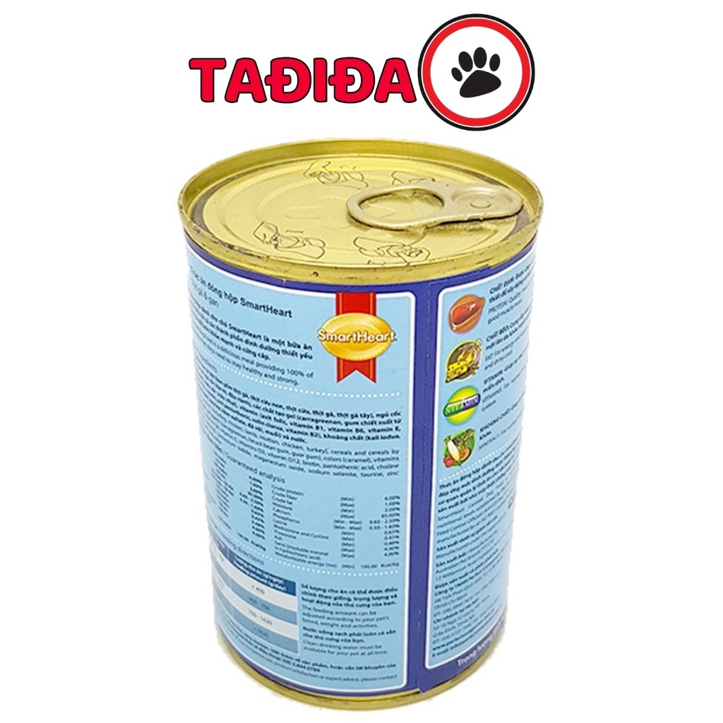 Pate lon cho Chó lớn SmartHeart 400g (Vị Bò &amp; Gà, Gan) , Thức ăn cho Chó an toàn – Tadida Pet