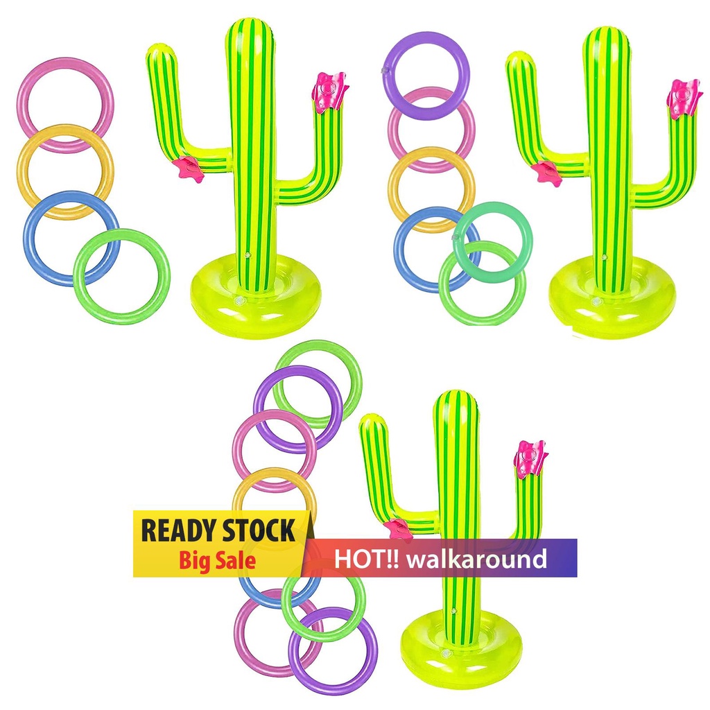 walkaround Water Game Inflatable Cactus Ring Toss Game Set Pool Beach Lawn Party Toy