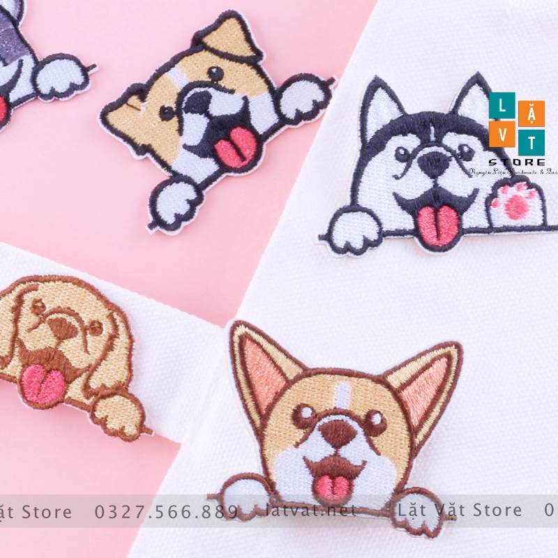 Patch ủi quần áo 9 Cún Say Hi cực kì dễ thương, dán Vali, tủ lạnh, Sticker miếng dán quần áo...