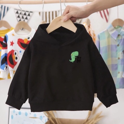 Áo hoodie unisex CON XINH form rộng nỉ nam nữ hình in KHỦNG LONG XANH,áo khoác mùa đông cho trẻ em từ 4 đến 8 tuổi