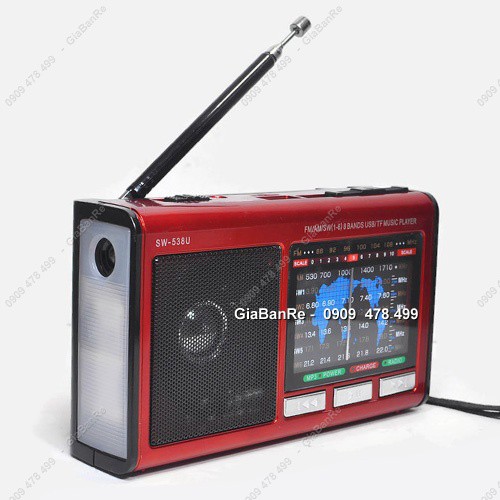 MS: 5165 - RADIO AM FM NHẠC THẺ NHỚ PIN SẠC CÓ ĐÈN PIN