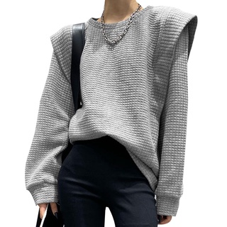 Áo sweatshirt ZANZEA cổ tròn dài tay dáng rộng may ghép vai áo có dải viền màu trơn cho nữ