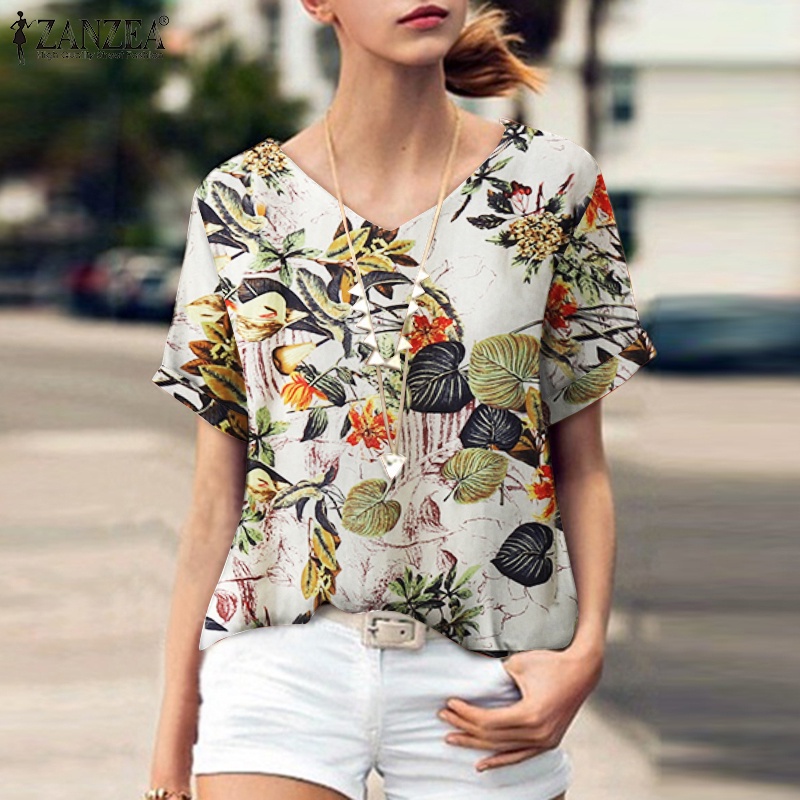 Áo Zanzea cổ chữ v in hoa thoải mái phong cách bohemian thời trang cho nữ