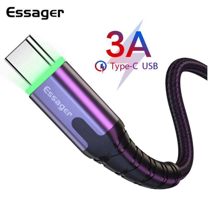 Dây cáp sạc nhanh Essager cổng USB Type C 3.0 có đèn led dành cho điện thoại Smasung Xiaomi