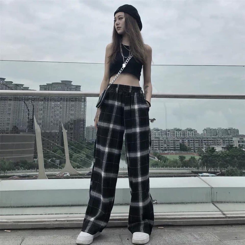 [SIEU HOT]Quần CARO PANT unisex ống suông rộng cạp chun hack chân tôn dáng chất vải thô kẻ hàng có size 3 màu cực ngầu