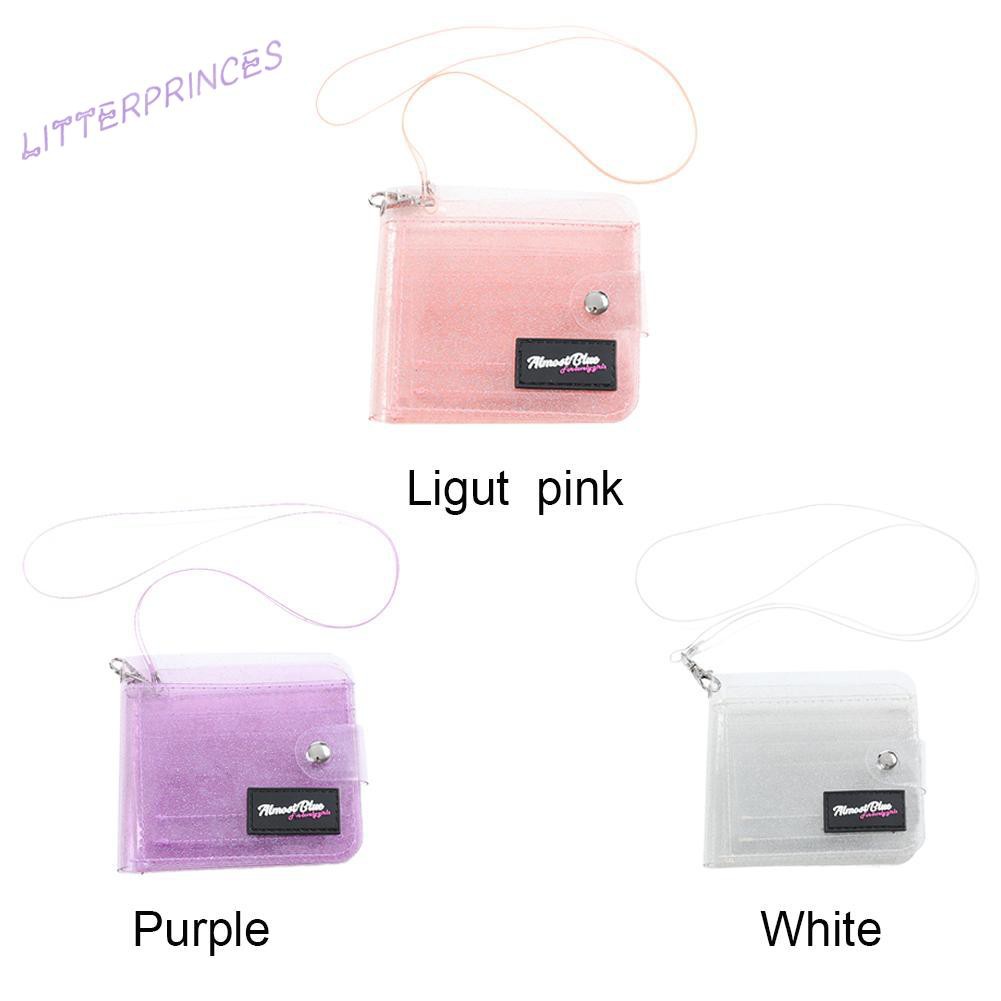 Ví đựng thẻ mini dáng ngắn bằng PVC trong suốt lấp lánh thời trang màu trơn không có dây đeo cho nữ