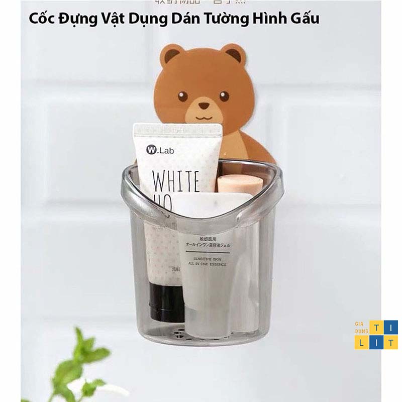 Giá Đỡ Bàn Chải Đánh Răng - Cốc Đựng Vật Dụng Dán Tường Hình Gấu Dễ Thương Mẫu Mới [CỐC GẤU]