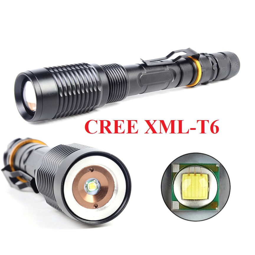 Đèn Pin cầm tay siêu sáng CREE XML-T6 Tặng 2 pin Ultral 3.7v 4200mAh + sạc đôi
