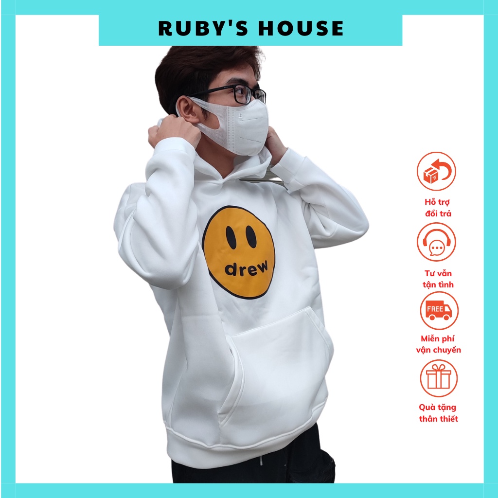 Hoodie drew, Áo hoddie form rộng unisex nam nữ nỉ bông dài tay chất liệu cotton trend thu 2021
