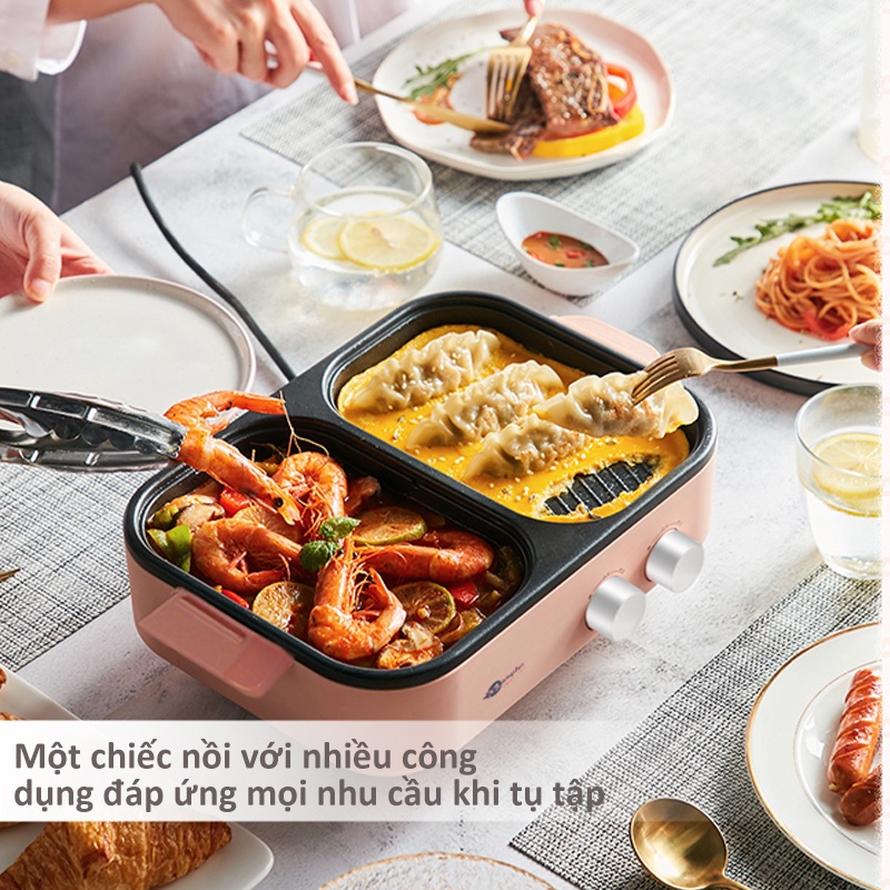 Bếp nướng lẩu điện INSSA DKZP001 2 trong 1 2 ngăn cao cấp đa năng dành cho sử dụng tại nhà và ký túc xá