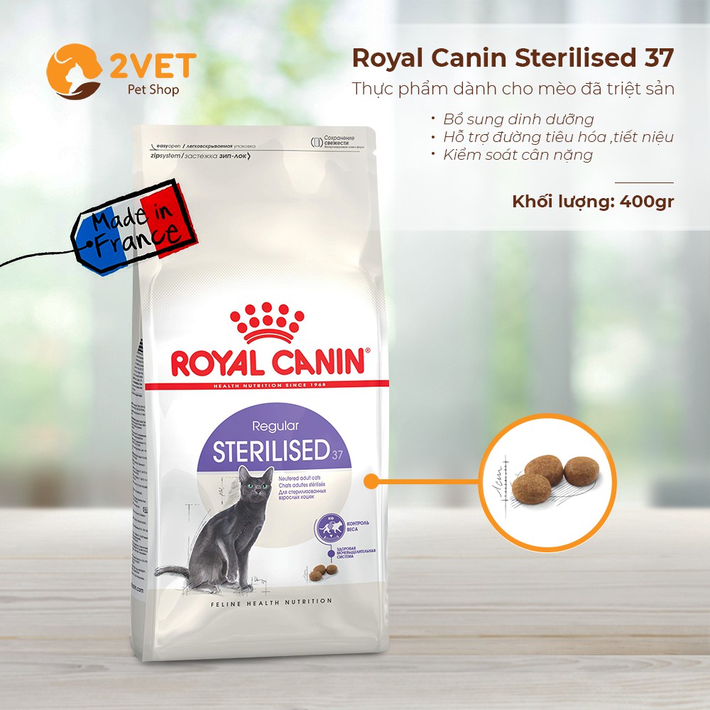 Thực Phẩm Royal Canin Sterilised 37 - Dành Riêng Cho Mèo Tri-ệt Sản Trên 12 Tháng Tuổi - Trọng Lượng Túi 400G