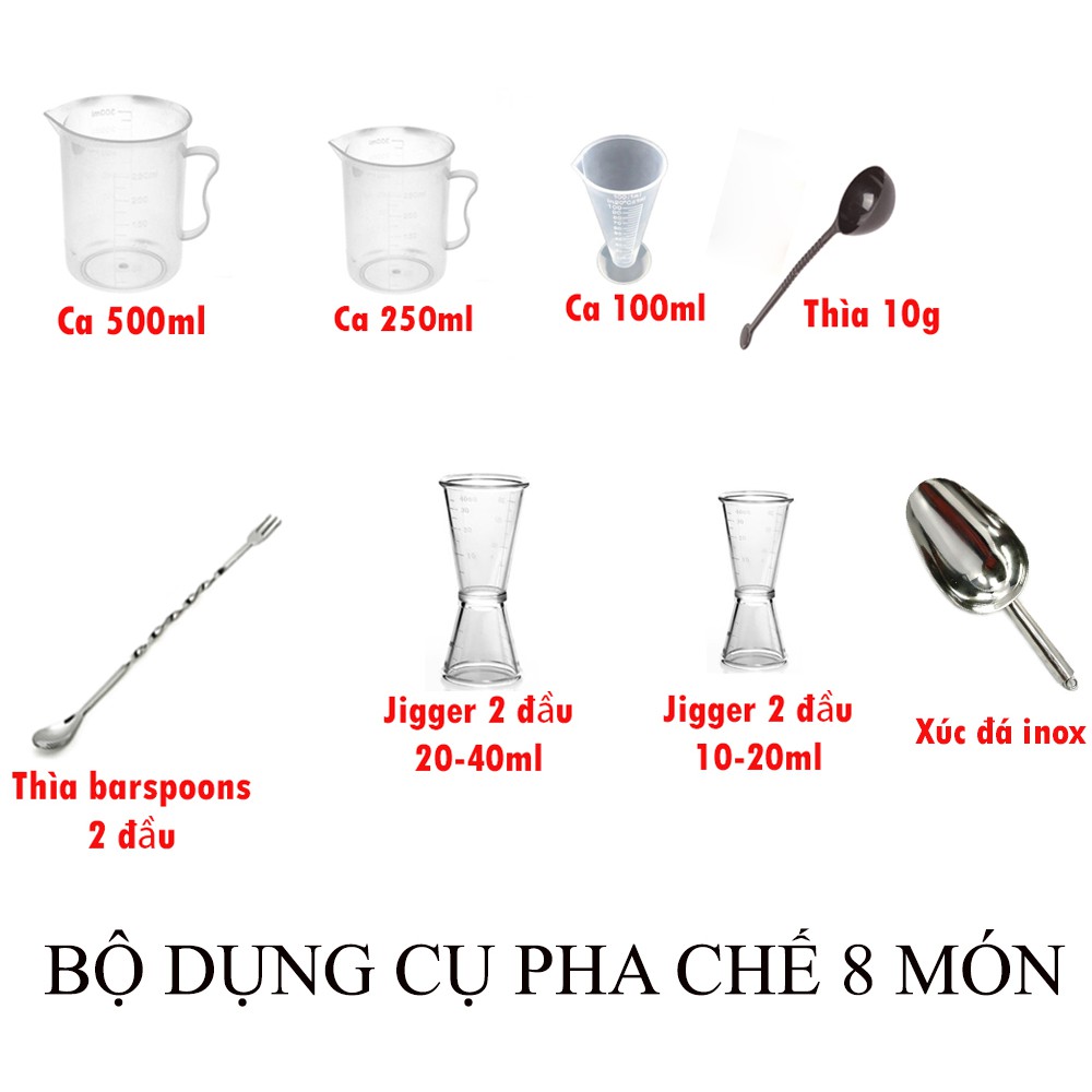 LZD Bộ dụng cụ 5 món + 2 Jigger + xúc đá