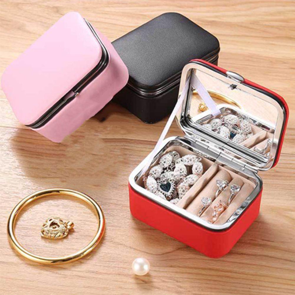 Moilyvn Hộp Đựng Trang Sức Di Động Tinh Tế Tích Hợp Flannel Có Gương Trang Điểm