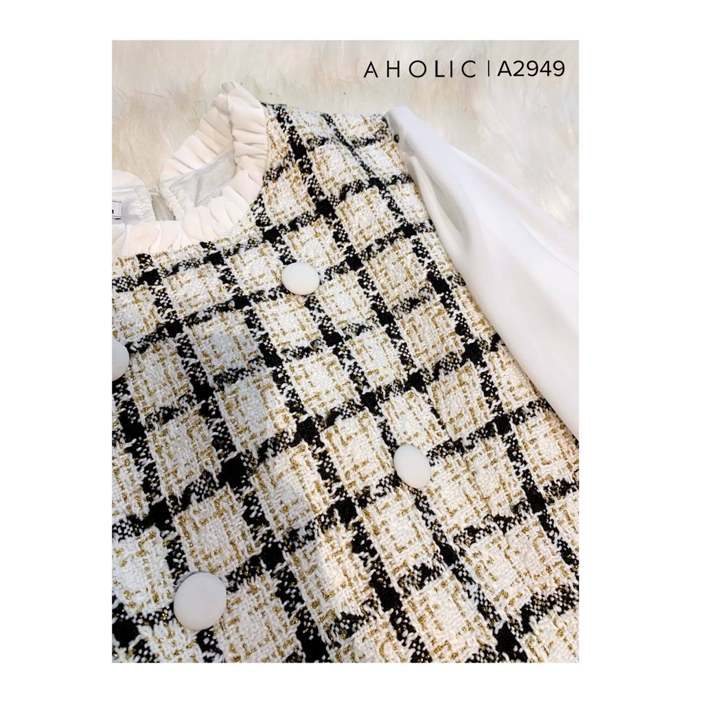 Áo phối dạ kẻ tay sơ mi cổ bèo nhún A3050Aholic