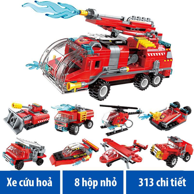 Đồ chơi lắp ghép Xe cứu hoả 8 trong 1 với 313 chi tiết Bằng nhựa ABS an toàn Lego Style