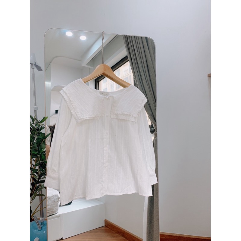 Áo babydoll 2 bèo cổ, áo sơ mi cổ 2 vạt bánh bèo, áo vải đũi mát chất siêu đẹp(ảnh thật- cận chất)