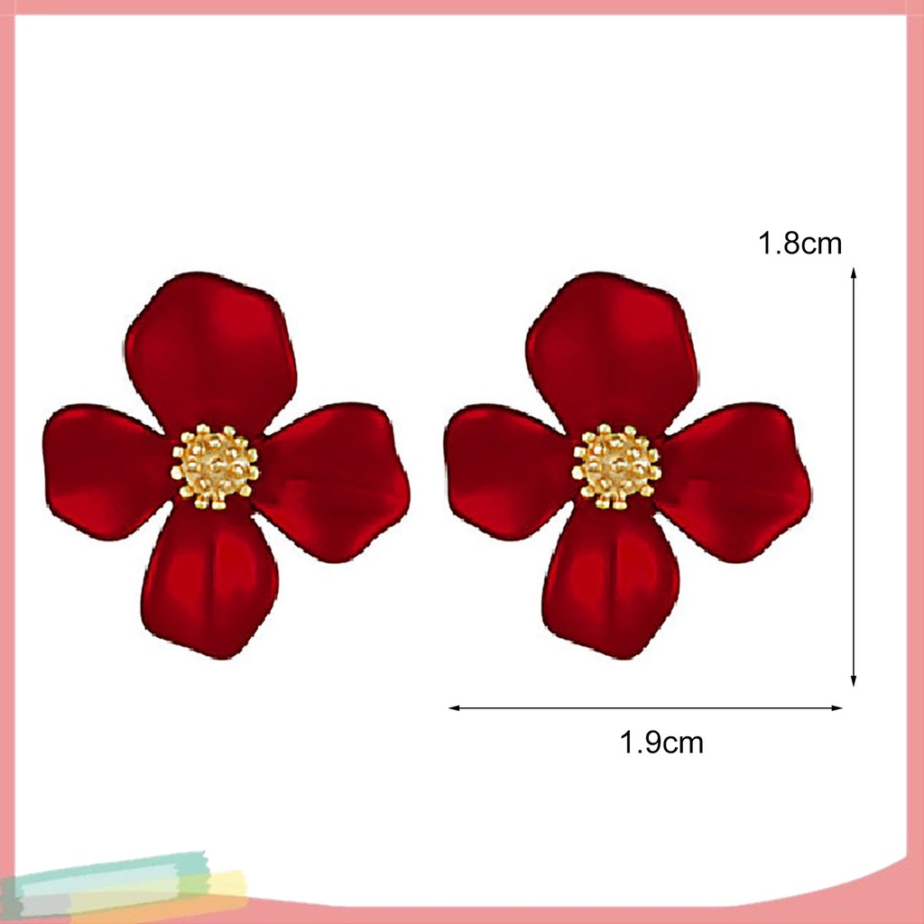 1 Đôi Bông Tai Hình Hoa Bốn Cánh Màu Đỏ Ngọt Ngào Dành Cho Nữ