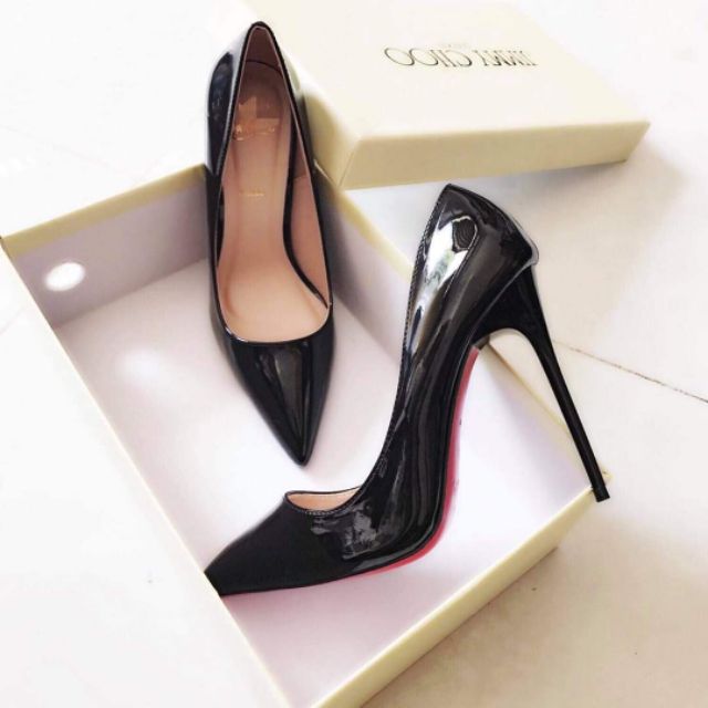 Giày cao gót calla gót nhọn  đế đỏ đen bóng 11-12p