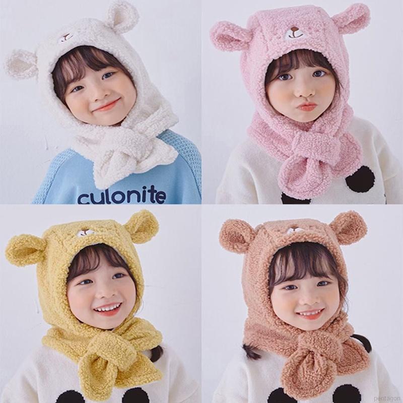 Mũ trùm đầu chụp tai giữ ấm hình gấu hoạt hình dễ thương cho bé