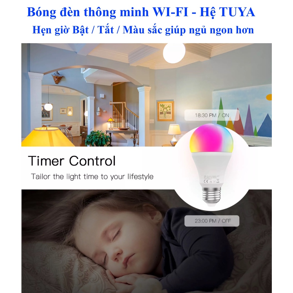 Bóng đèn thông minh, kết nối Wifi, Hệ sinh thái Tuya, App Smart Life / Tuya -