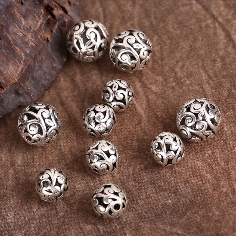 Charm bi cầu hoa văn bạc thái làm vòng