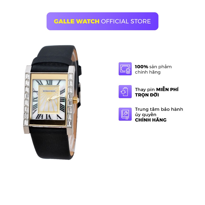 Đồng hồ Romanson Watch RL1215TLCWH nữ máy Thụy Sĩ mặt kính chống xước đính đá dây da cao cấp chính hãng