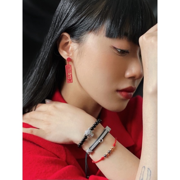 Vòng đá Jetblack 6mm + Panther mắt xanh by Neora Jewels