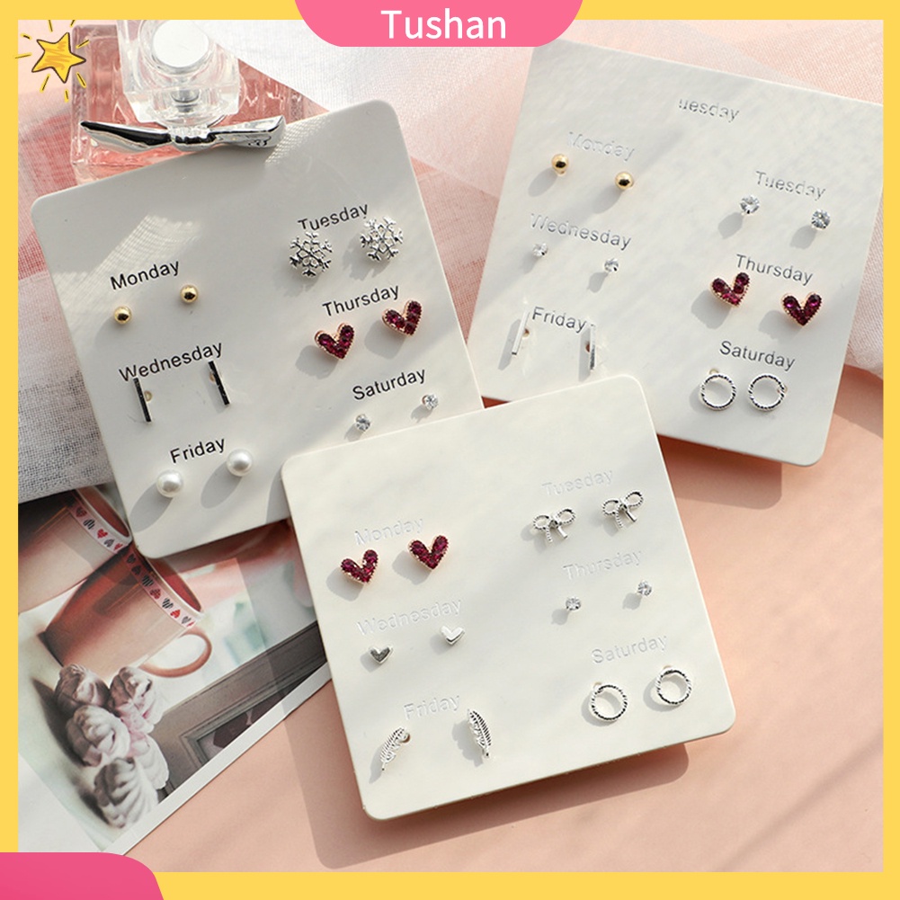 Bộ 6 Hoa Tai Hình Hoa Tuyết, Trái Tim, Lông Vũ Thời Trang