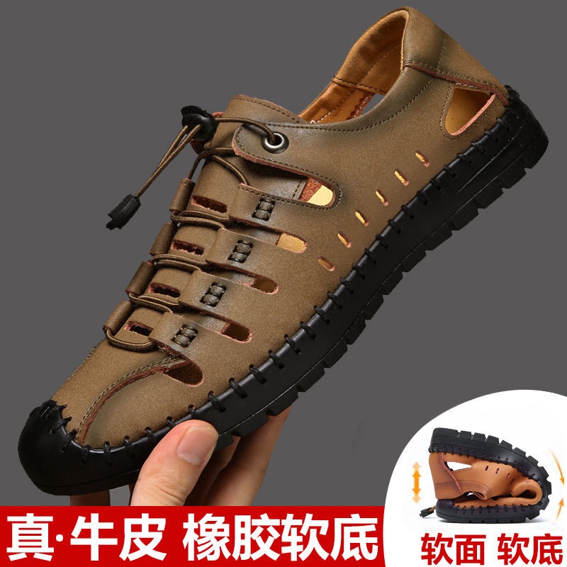 Giày Sandal Da Bò Thật Đục Lỗ Thoáng Khí Chống Trượt Thời Trang Mùa Hè Cho Nam