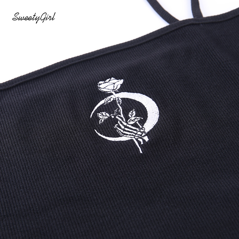 Áo tank top hoạ tiết hoa thêu phong cách punk