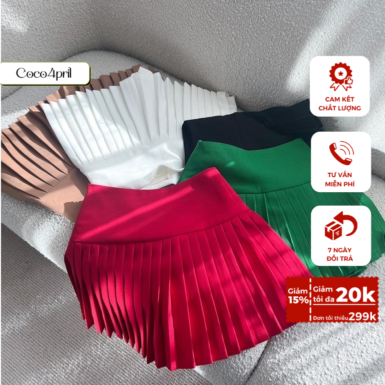 Chân váy xếp ly tennis dáng ngắn lưng cao phong cách Hàn Quốc có lót màu HỒNG/CAM VT107