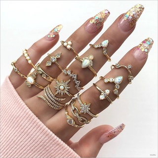 European And American Bohemian Style Ring Set 17 Piece Diamond Set