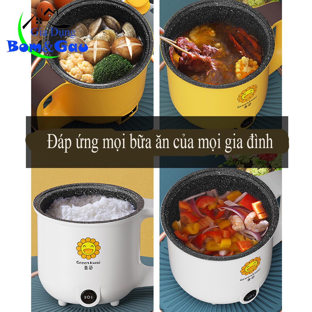 Bếp Điện/Nồi Lẩu Điện Mini Đa Năng Dung Tích 1.8L Có Khay Hấp Tặng Kèm 7 Món Có Tay Cầm Tiện Dụng