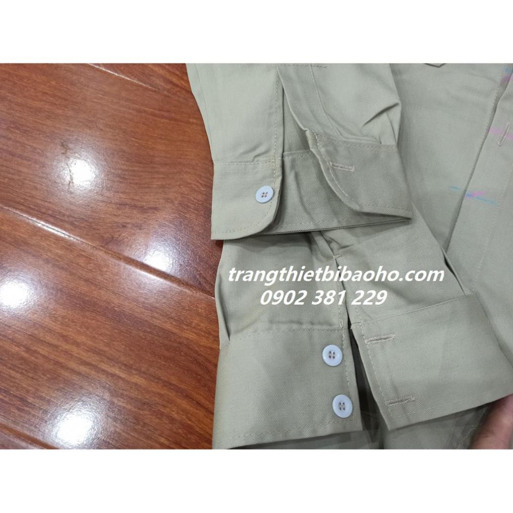 Bộ quần áo vải kaki Nam Định màu ghi phối phản quang DN03 - hình thật