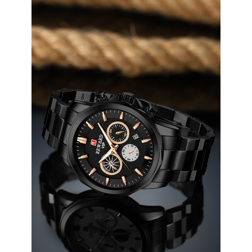 Đồng Hồ Quartz Hiển Thị Ngày Chất Liệu Thép Không Gỉ Chống Thấm Nước REWARD 81063