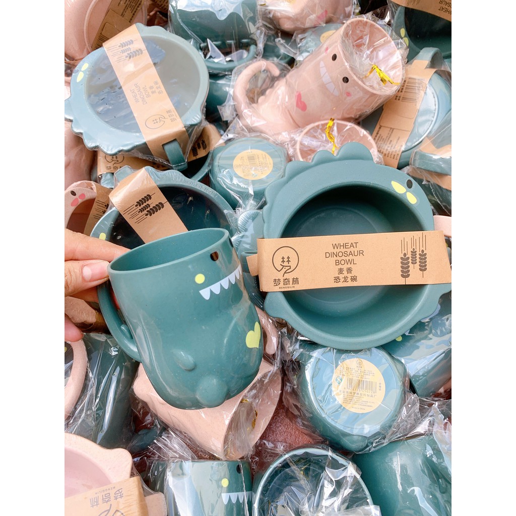 BỘ BÁT ĂN DẶM LÚA MẠCH 6 MÓN DỄ THƯƠNG CHO BÉ (1 khay ăn + 1 bát đựng + 1 cốc + 1 đôi đũa + 1 thìa + 1 dĩa) | BigBuy360 - bigbuy360.vn