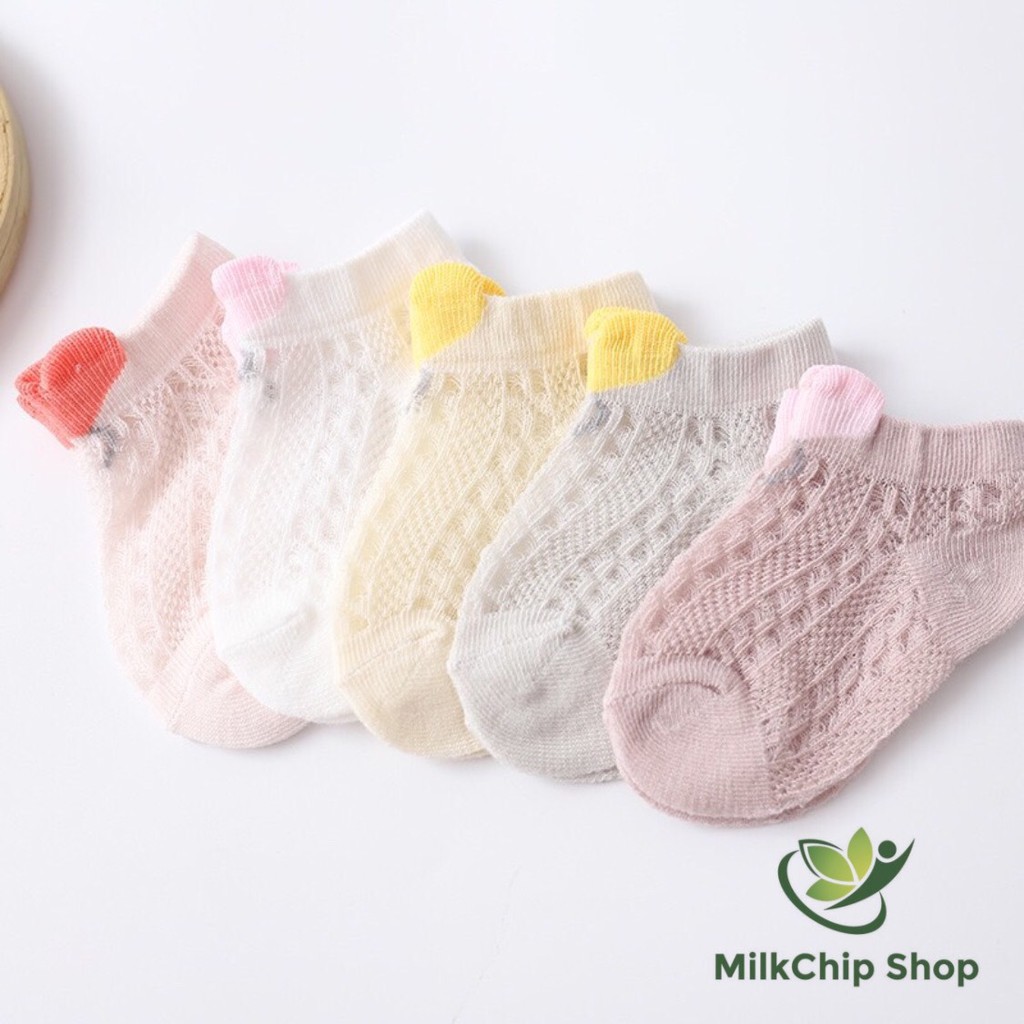 Tất lưới cho bé bằng cotton cổ ngắn thoáng khí, đi được 4 mùa (set 5 đôi) T05