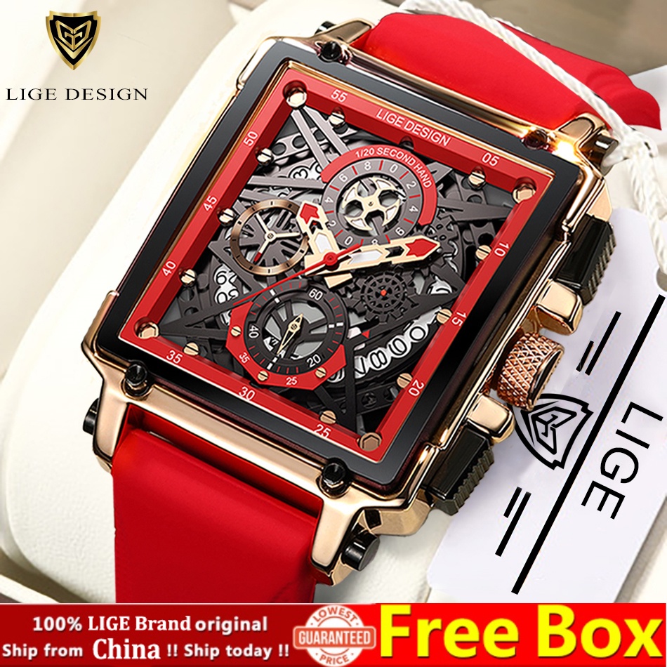Đồng Hồ Nam Mặt Vuông Chống Thấm Nước LIGE Thời Trang