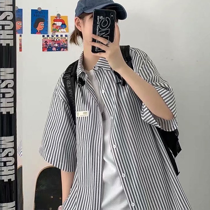 Áo Sơ Mi Tay Ngắn Họa Tiết Sọc Thời Trang Hàn Quốc Sành Điệu Cho Nam