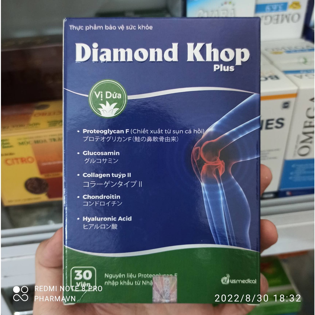 Diamond khớp Plus Japan (hộp 30 viên)-Glucosamine, Bổ Xương Khớp, Thoái Hóa Khớp, Đau Khớp, Khô Khớp