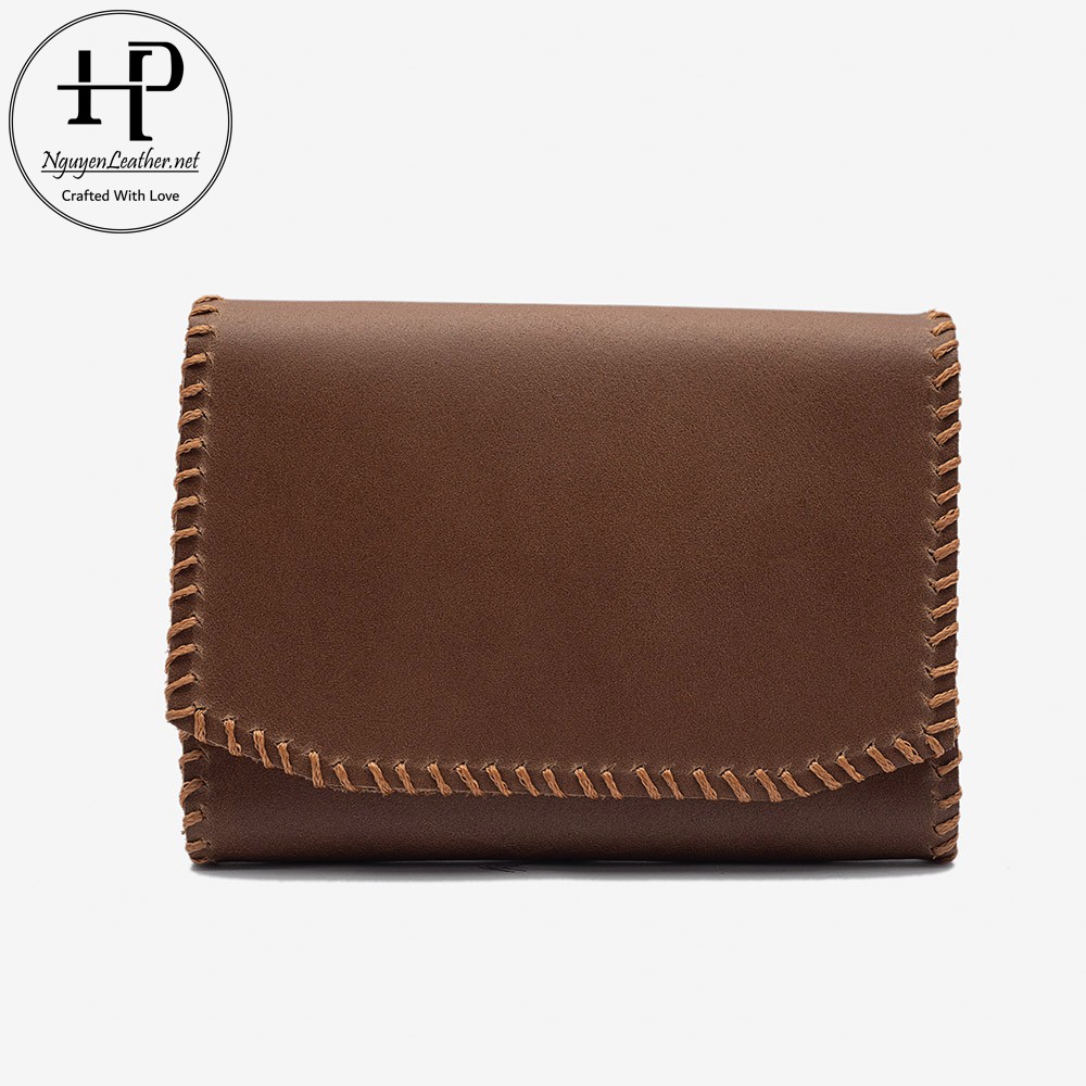 Ví Đựng thẻ - Card Holder Hand Made Da Bò Mộc Phong Cách Cổ Điển Sang TRọng Màu Nâu Đen Nguyen Leather