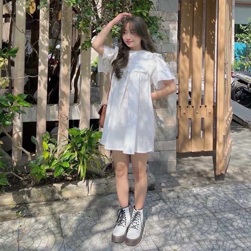 Váy babydoll cánh tiên - Đầm công chúa trắng viền ngực xinh xắn cho nữ